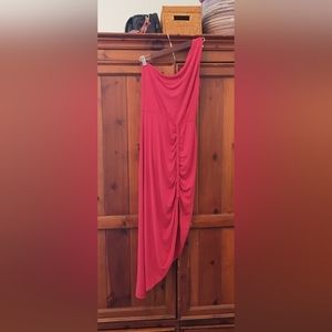 Bebe one shoulder  asymmetrical rayon blend dress in red, size S